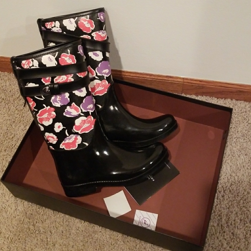 Coach flower print rain boots